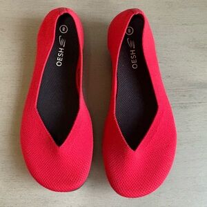Oesh Red Slip On Round Toe Knit Comfort Ballet Flats Shoe Women Size 8